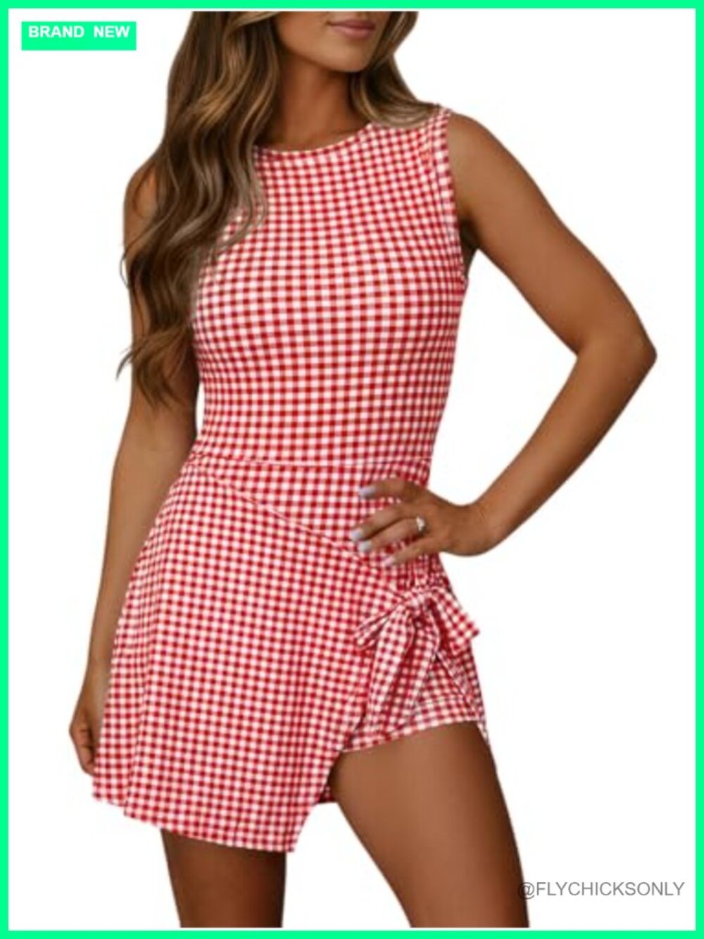 Sleeveless Mini Dress with Skort, Wrap Front, Bodycon, Summer Casual